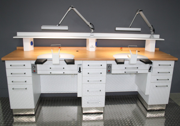 Preview: Al-Dental Doppelarbeitsplatz 2er Labortisch Dentalmöbel - Standard