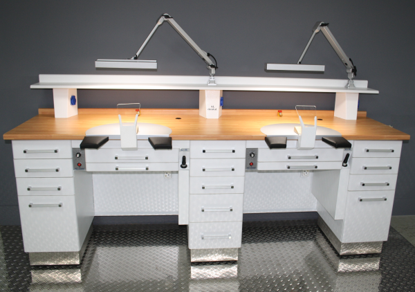 Preview: Al-Dental Doppelarbeitsplatz 2er Labortisch Dentalmöbel - Standard