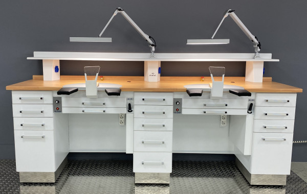 Preview: Al-Dental Doppelarbeitsplatz 2er Labortisch Dentalmöbel - Standard