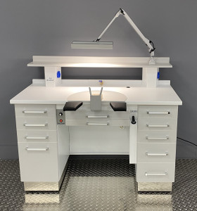 Al-Dental Einzelarbeitsplatz  Labortisch Dentalmöbel LED Gelenkleuchte Grau