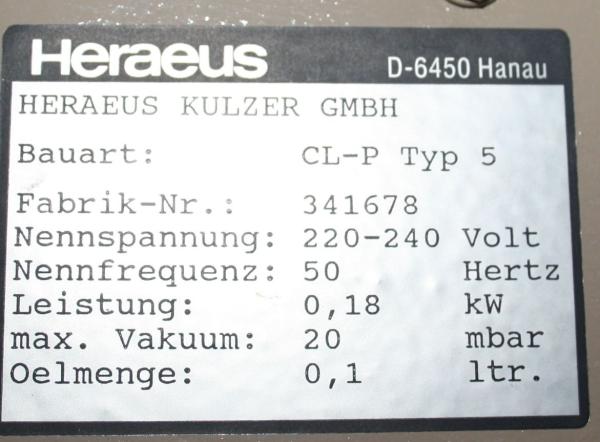 HERAEUS Vakuumpumpe CL-P Typ 5 # 00921