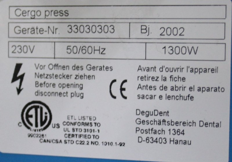 DEGUSSA Keramikpressofen Cergo press + Vakuumpumpe # 01749